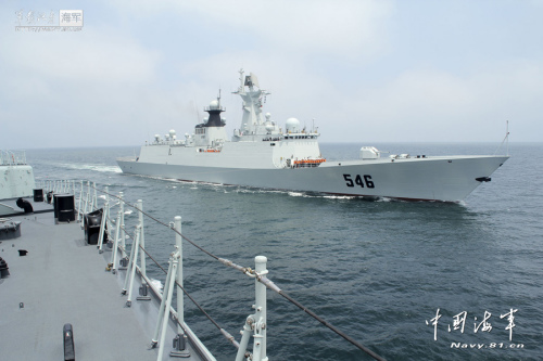 資料圖：北海艦隊鹽城號新型導彈護衛(wèi)艦。